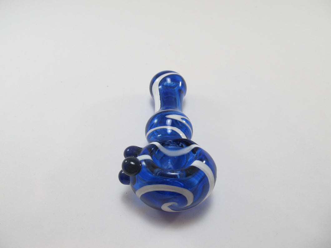 Blue and White Black Knobbed Hand Pipe