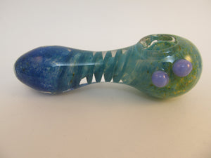 4.5 inch Cork Screw Glass pipe Green and blue
